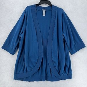 Catherines Blue Short Sleeve Slub Open Cardigan‎ Sweater Cover Up Womens 3X